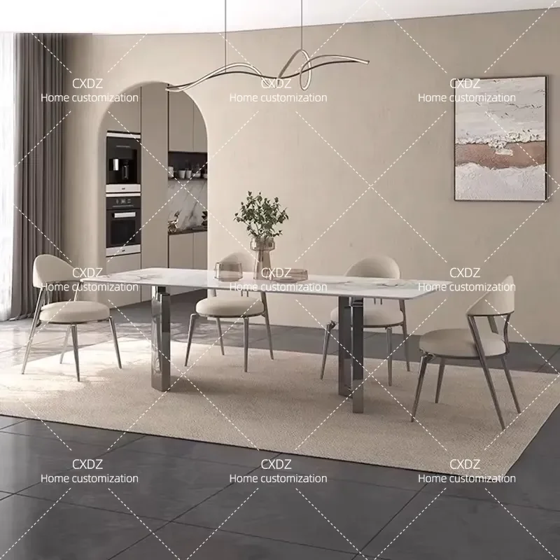 Stainless Steel Rock Slab Dining Table Modern Simple High End Restaurant Villa Furniture Personalized Design