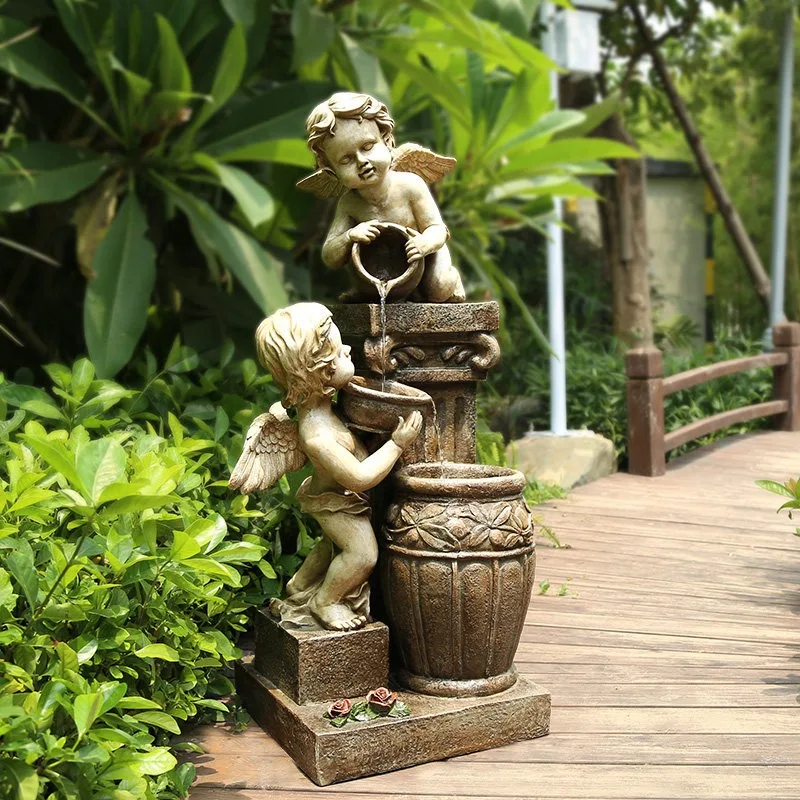 Angel Fountain Outdoor Water Feature European Style Courtyard Decor For Garden Landscape Arrangement Flowing Water