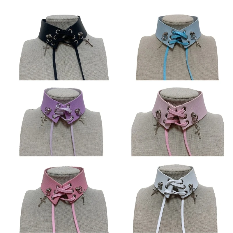 Adjustable Gothic Choker Lace Up PU Necklace Choker Collar Subculture Neckwear