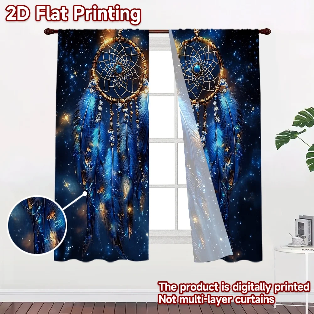 2D flat 2pcs Curtain Modern Minimalist Style Blue Dreamcatchers Galaxy Sky Durable polyester fiber Holiday Decorations for Home