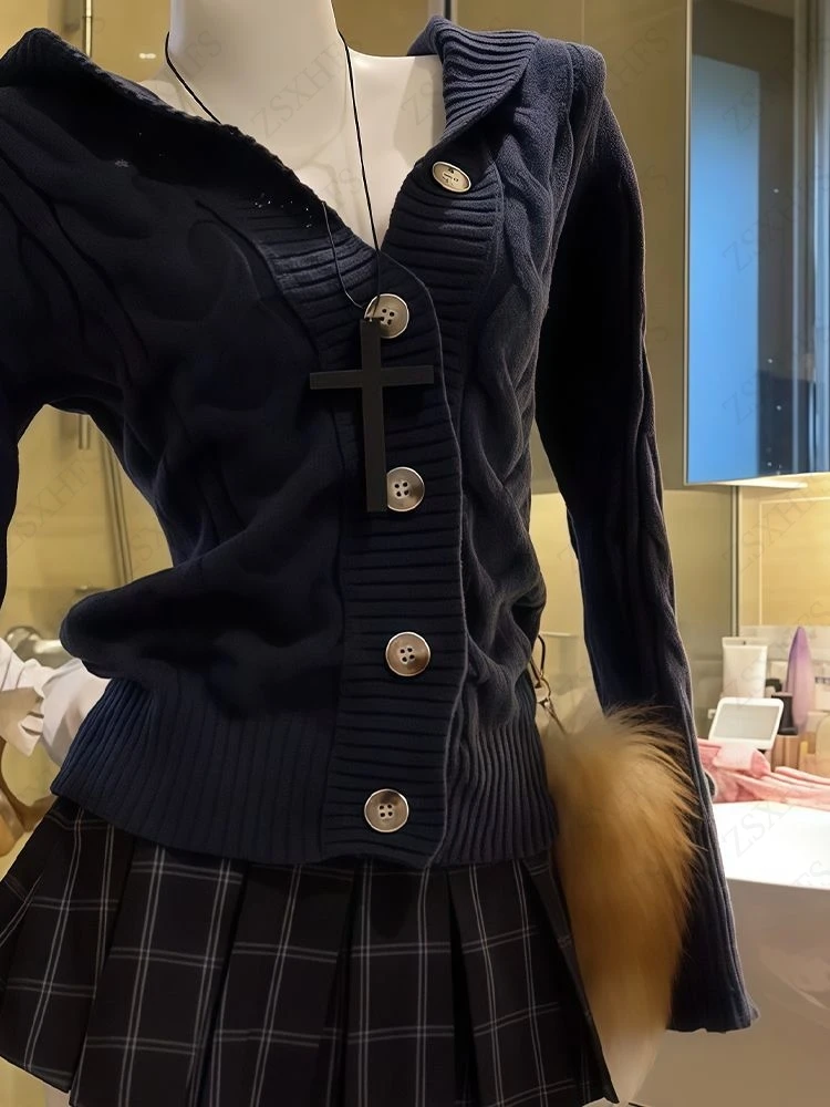 سترة نسائية ملابس خارجية سترة فاسق ملابس نسائية شتوية ملابس تريكو غير رسمية على الطراز البريطاني Y2k سترات نسائية معاطف هاراجوكو Y2k