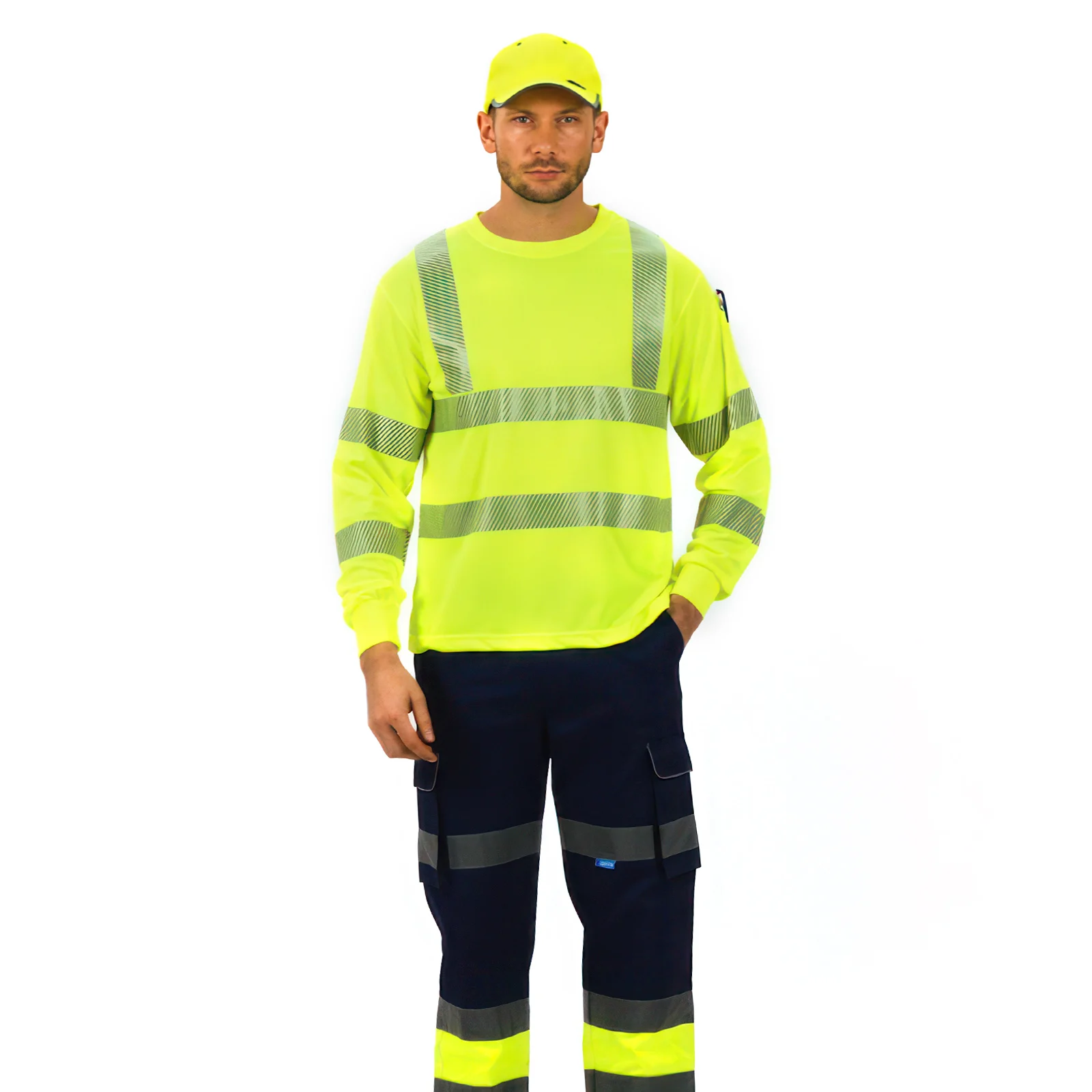 Camiseta de trabajo de seguridad de manga larga de alta visibilidad, camisetas de clase 3 hi vis, EN20471, XS-8XL