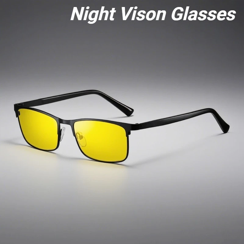 

2025 New Metal Night Vision Yellow Polarized Sunglasses Men's Driving Shades Fashionable Square-Frame Business Eyewear