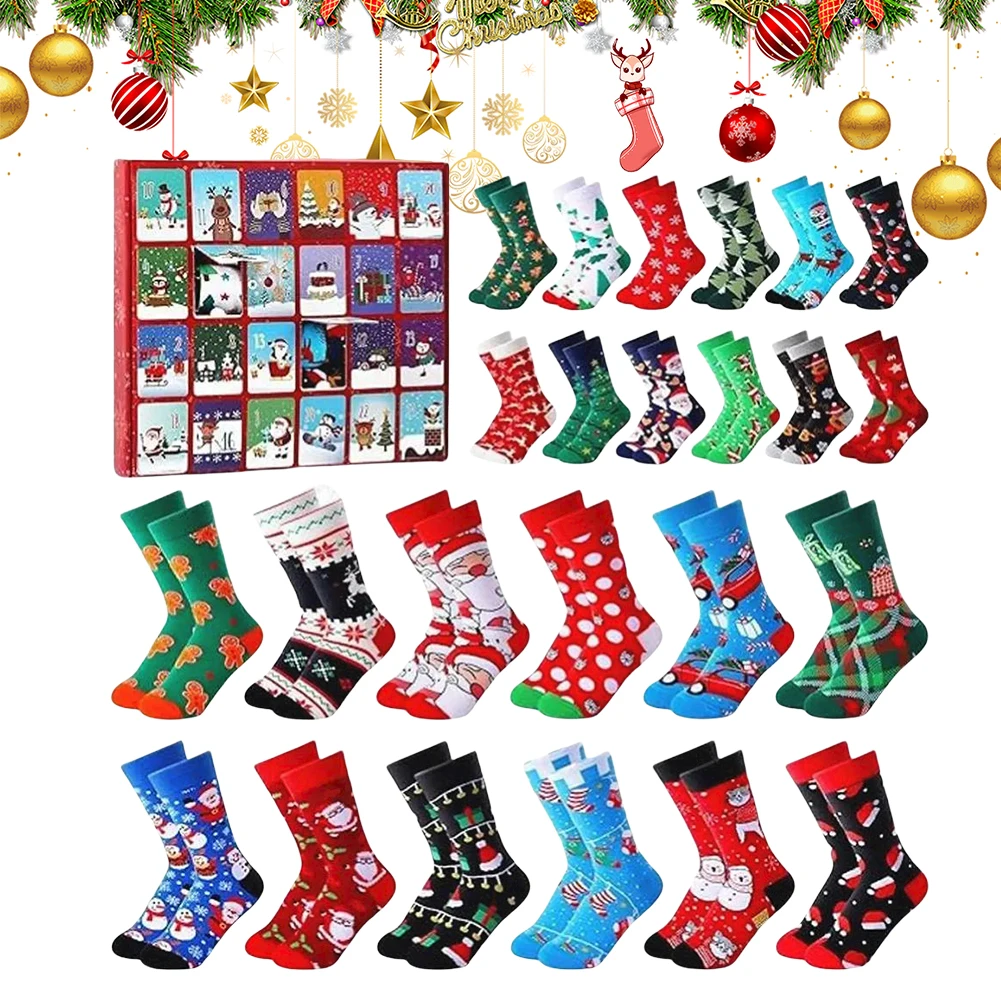 Christmas Sock Advent Calendar 2024 Christmas Advent Calendar with 24 Pairs of Fun and Colorful Socks Xmas Gifts for Women Men