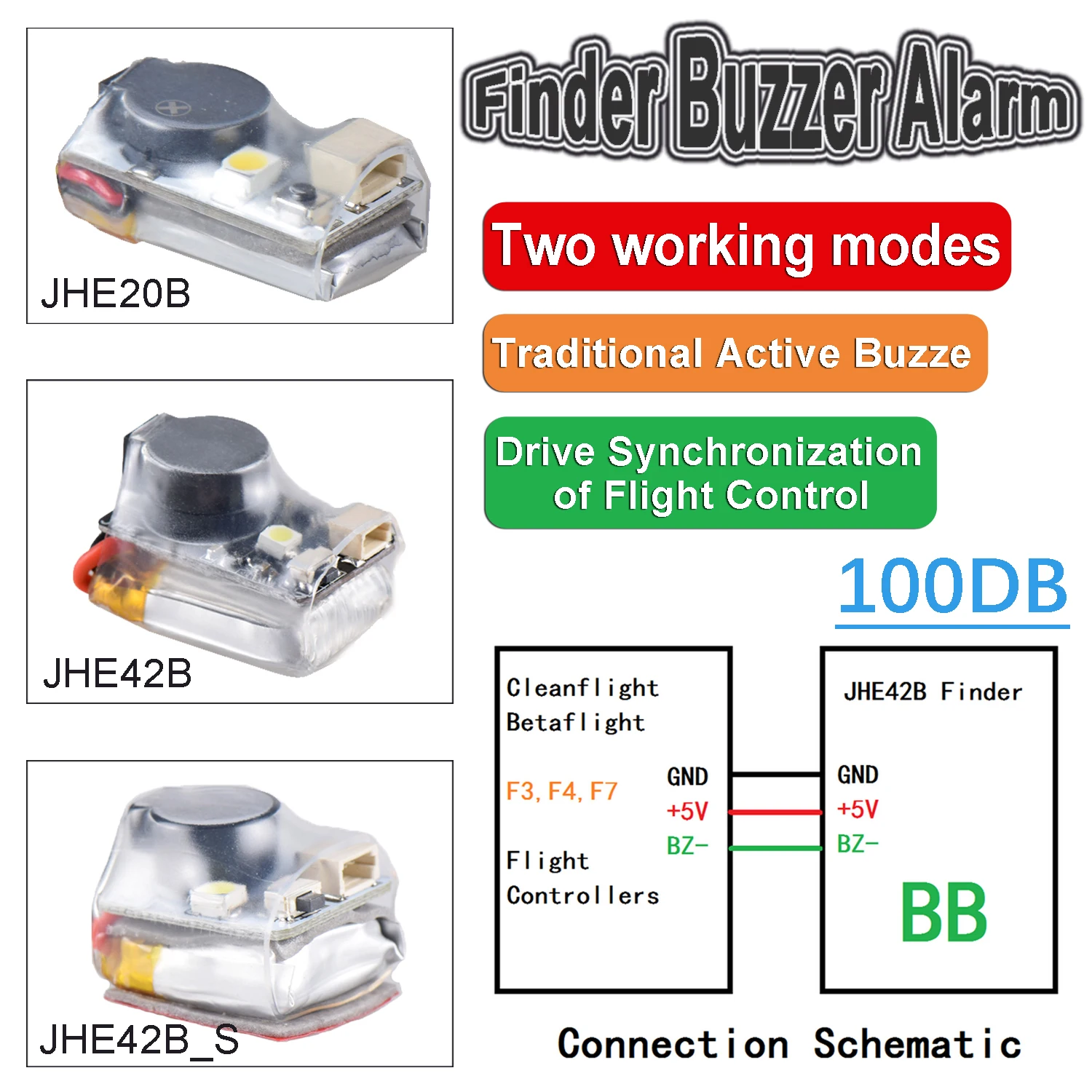 JHE20B / JHE42B / JHE42B_S 5V Super Lauter Buzzer Tracker mit LED-Alarm, Ortungs-Beeper für RC FPV Drohnen Flugsteuerungsteil