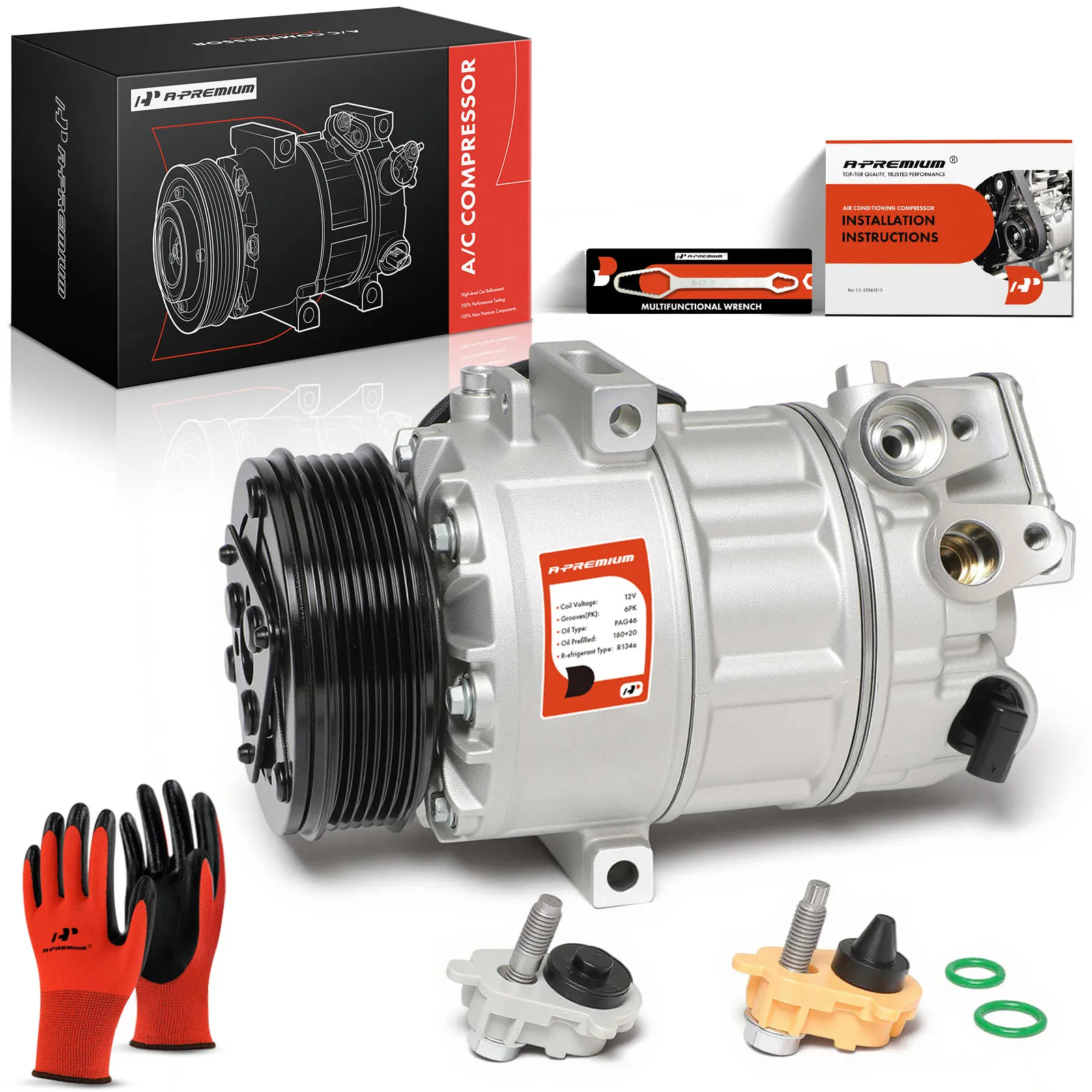 A-Premium AC Compressor with 6-Groove Pulley for Ford Escape 2020-2025 Bronco Sport 2021-2025