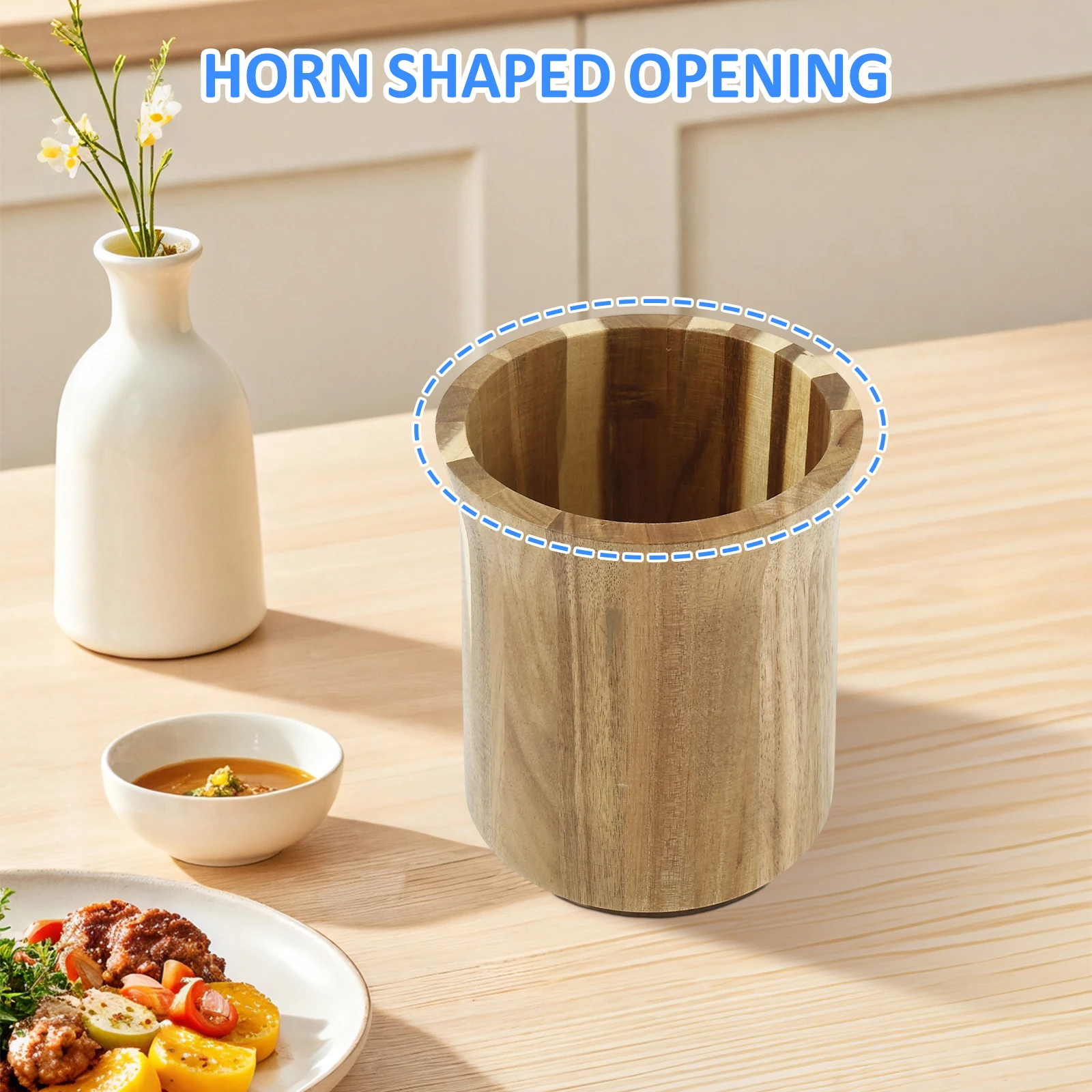 أنبوب تخزين خشبي لأدوات الطبخ وعيدان تناول الطعام وملاعق وشوك وأدوات المائدة 360 درجة °   رف تخزين متعدد الوظائف للمطابخ