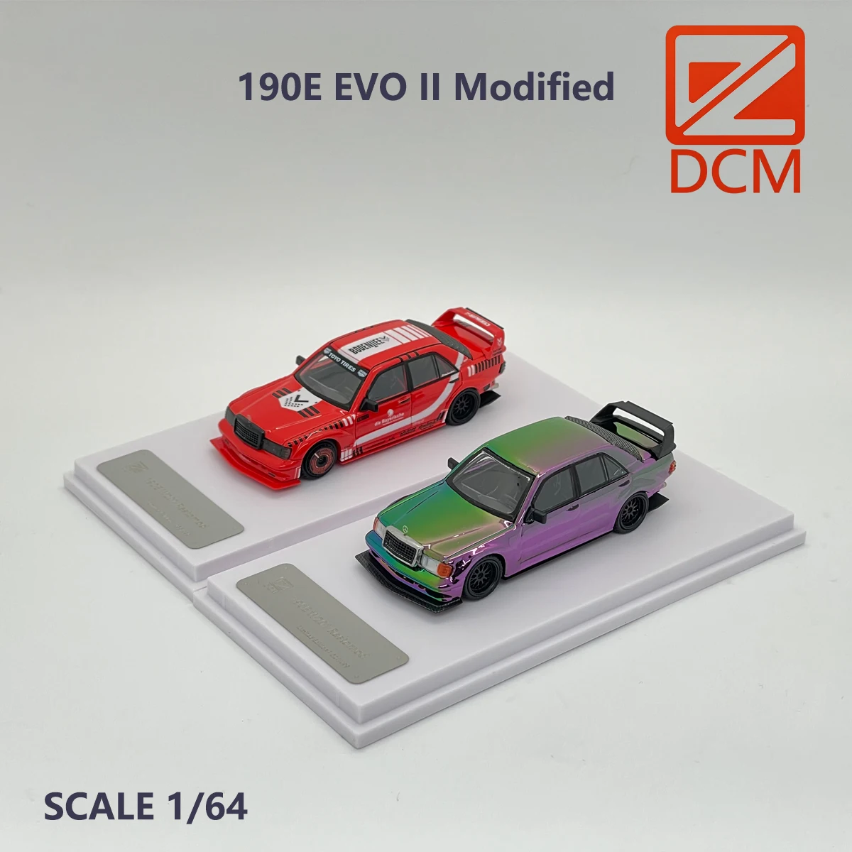 DCM 1:64 Alloy Diecast Car Model Classic German Touring Car 190E EVO II Modified Wide Body Red & Chamelon Collectible in Stock