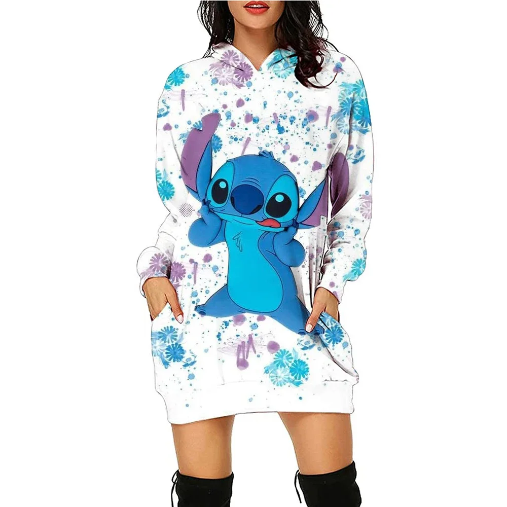 Autumn and Winter Christmas New Print Birthday Party Dress Disney Stitch Women's Simple Fashion Sweatshirt Hoodie