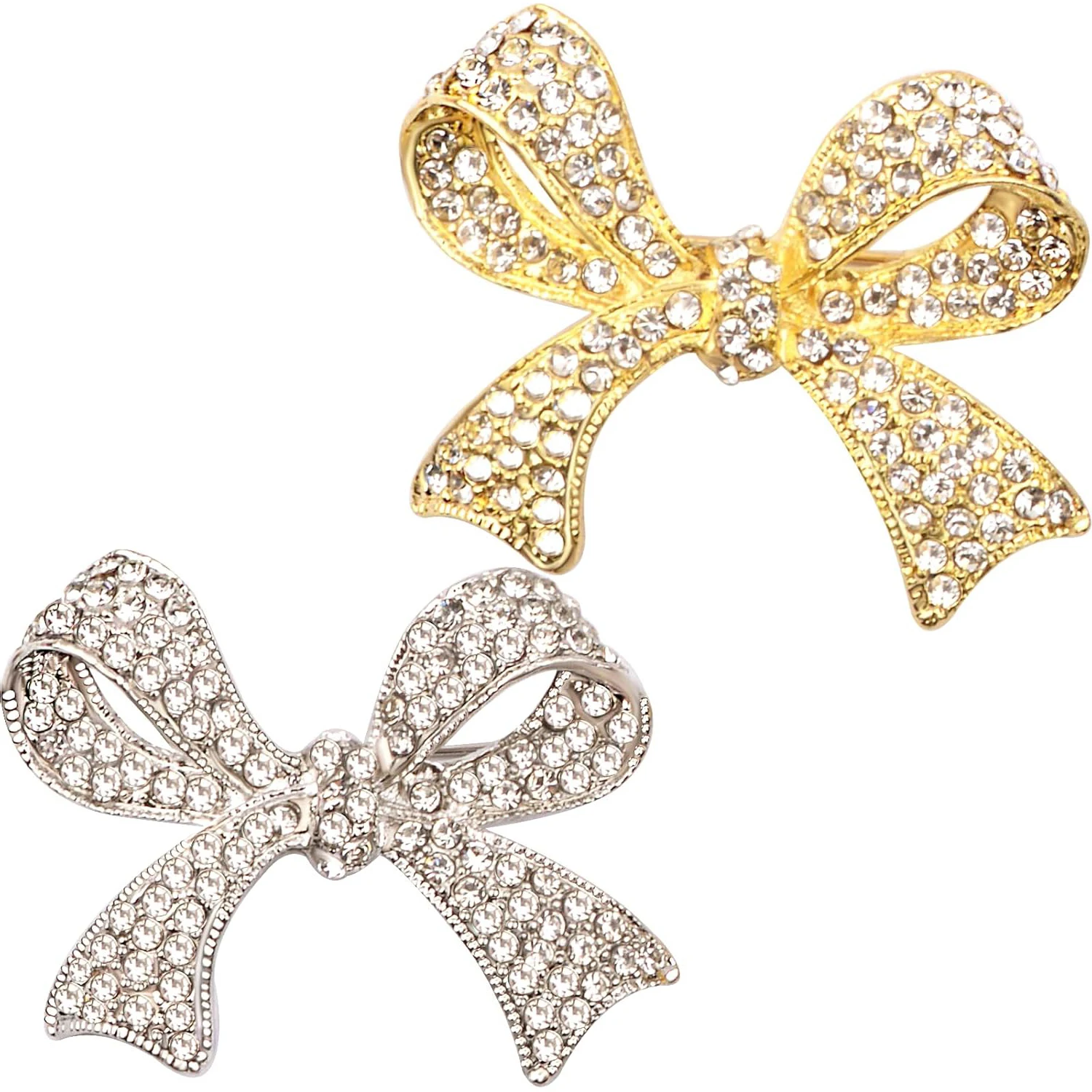 

2Pcs Rhinestones Bow Brooch Pins Vintage Sparkly Large Crystal Bowknot Brooches Pins Lapel Pins Dress Suit Hat Accessories