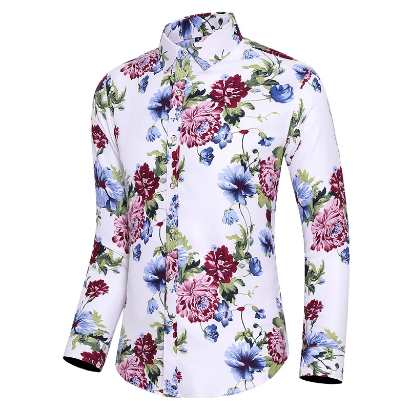 Spring and autumn new fashion men\'s youth plus fat plus size long sleeve flower shirt multi-color