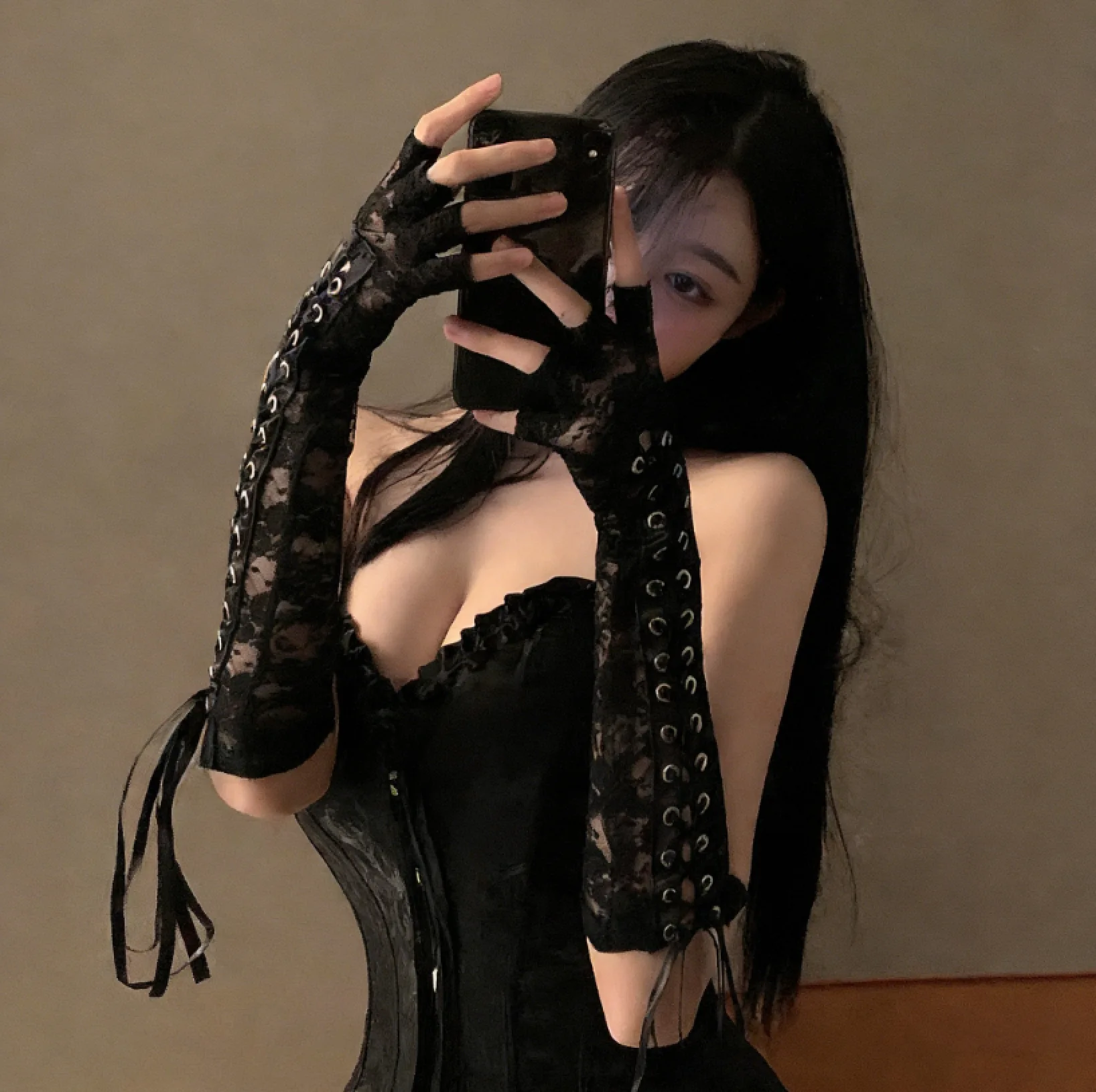 

Strap Girl Group Pure Desire Soft Retro Mesh Cosplay Lolita White Lace Gloves Sexy Photo Props Advanced Black