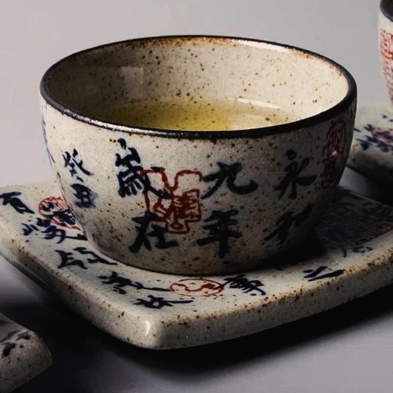 Hand Painted Ceramic Coaster Square Pottery Coasters Tea Drinkware Mat Aesthetic Cup Holders Drink Stand Home Gongfu Teaware