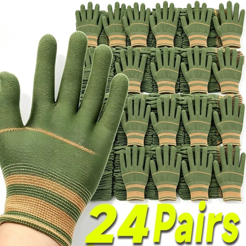 1-24Pairs Nylon Work Gloves Non Slip Wear Resistant Men Women Anti Slip Safety Protective Construction Warehouse Industrial Work