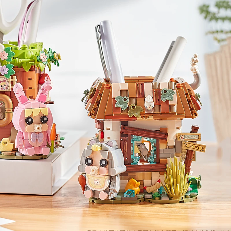 Set di blocchi di costruzione portapenne per casa creativa Portapenne per cancelleria per ufficio fai-da-te Modello di assemblaggio Ornamenti Giocattoli per bambini Regali