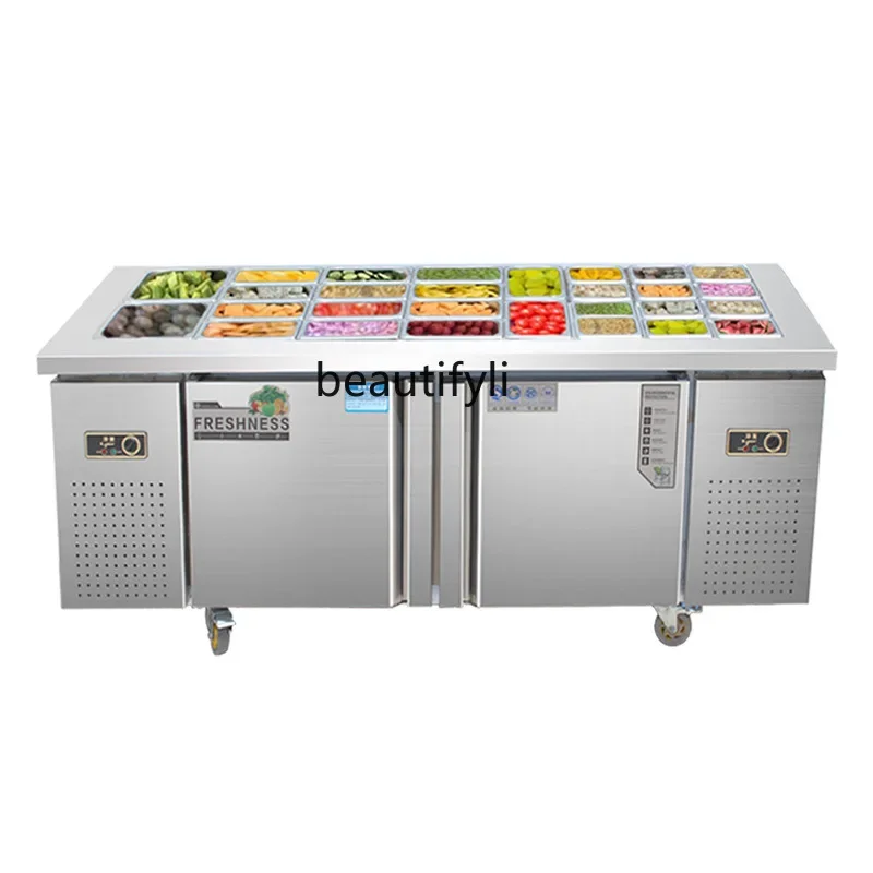 

Fruit fishing display cabinet stall slotted salad Taiwanese fresh-keeping table refrigerated freezer