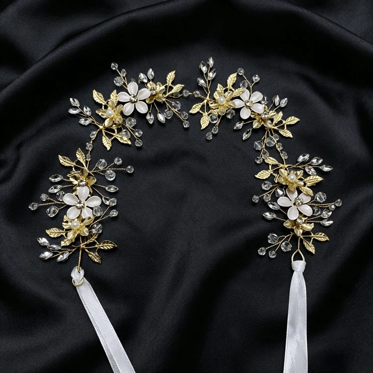Golden Rhinestone Crystal Flower Handmade Fashion Hair Vine Headband Bridal Wedding Hair Accessories Jewelry Hair Vine Headband