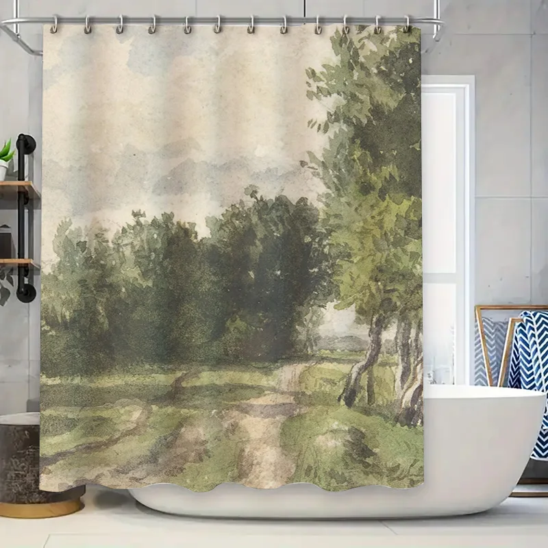 

Акварельная занавеска для душа с цветочным принтом, белое украшение для ванной комнаты, украшения для ванной комнаты, розовый, фиолетовый, зеленый цветочный принт, аксессуары для дома