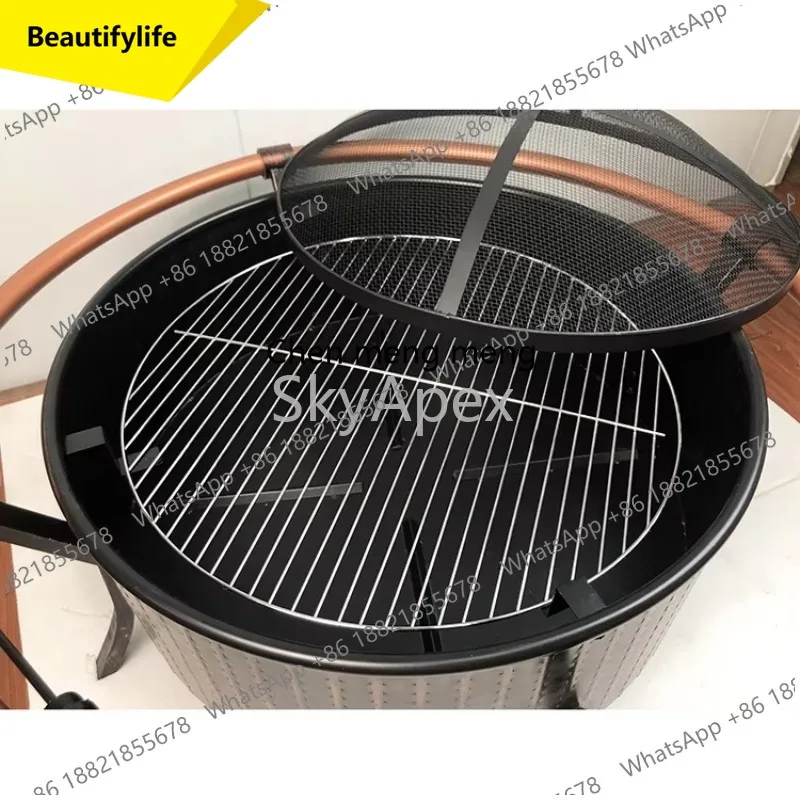 A55 Smokeless Steel Fire Pit Bowl Circle Grill Wood Burning Camping Outdoor Stove Removable Ash Pan Portable  Cover Backyard Coo