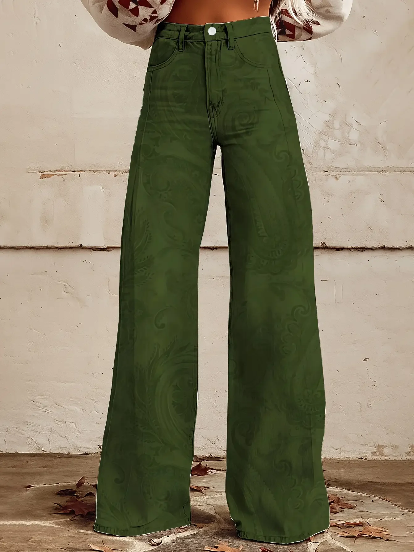  Women's new casual jeans with a variety of colorful western prints, loose wide leg design, Oversized sunflower pattern