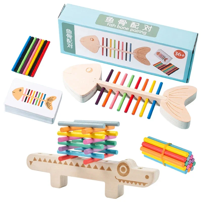 Montessori Color Matching Sensory Toys Wooden Balance Stick Fine Training Game Puzzle Toy For Boys Girls Birthday Christmas Gift