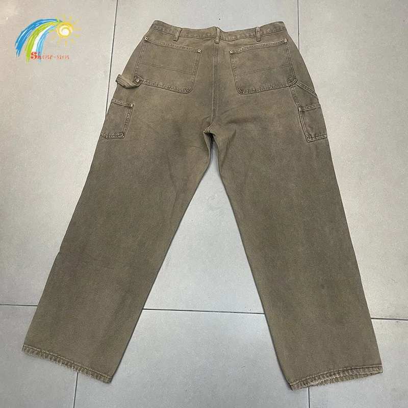 الثقيلة النسيج قماش رش الحبر سانت البضائع السراويل الرجال النساء شارع العليا خمر الكاكي التالفة قطع التصحيح الربط بنطلون