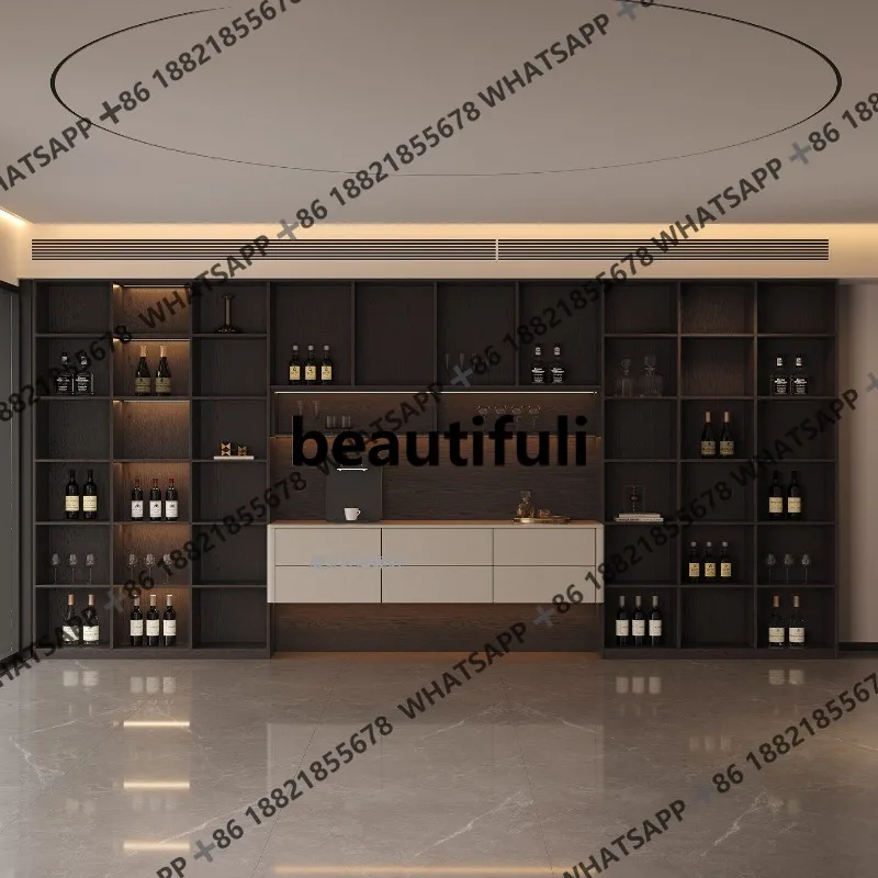 Solid wood multi-layer board arc dining side wine cabinet Italian grade simple light luxury large flat-layer storage cabinet