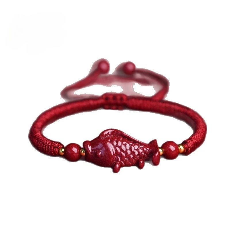 Customized Red Cinnabar Ruyi Goldfish Beads DIY Bracelet Round Hand Weaving Jewellery Fashion Man Woman Luck Amulet New