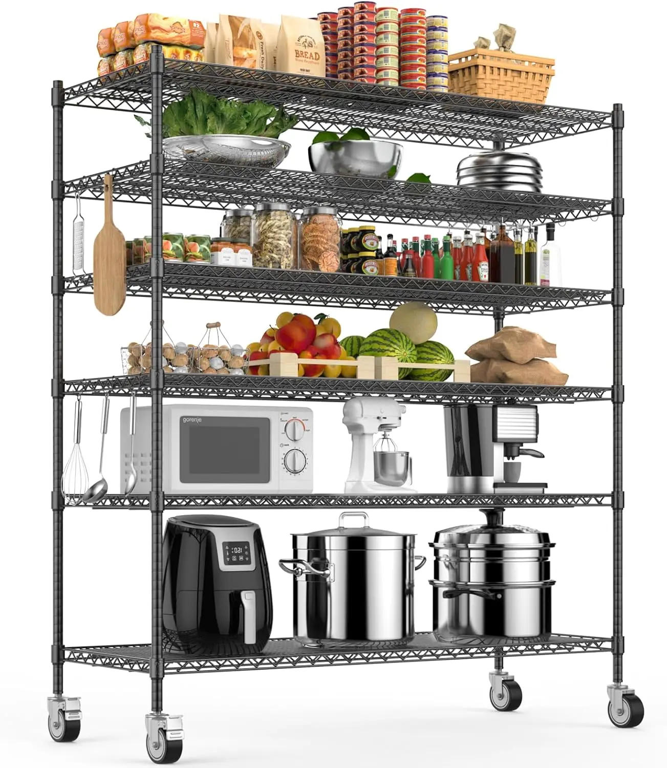 

Wire Shelving Unit with Wheels, NSF Certified 6 Tier Adjustable Metal Shelf 48"×18"×82", 3600Lbs Capacity Heavy Duty Shelving