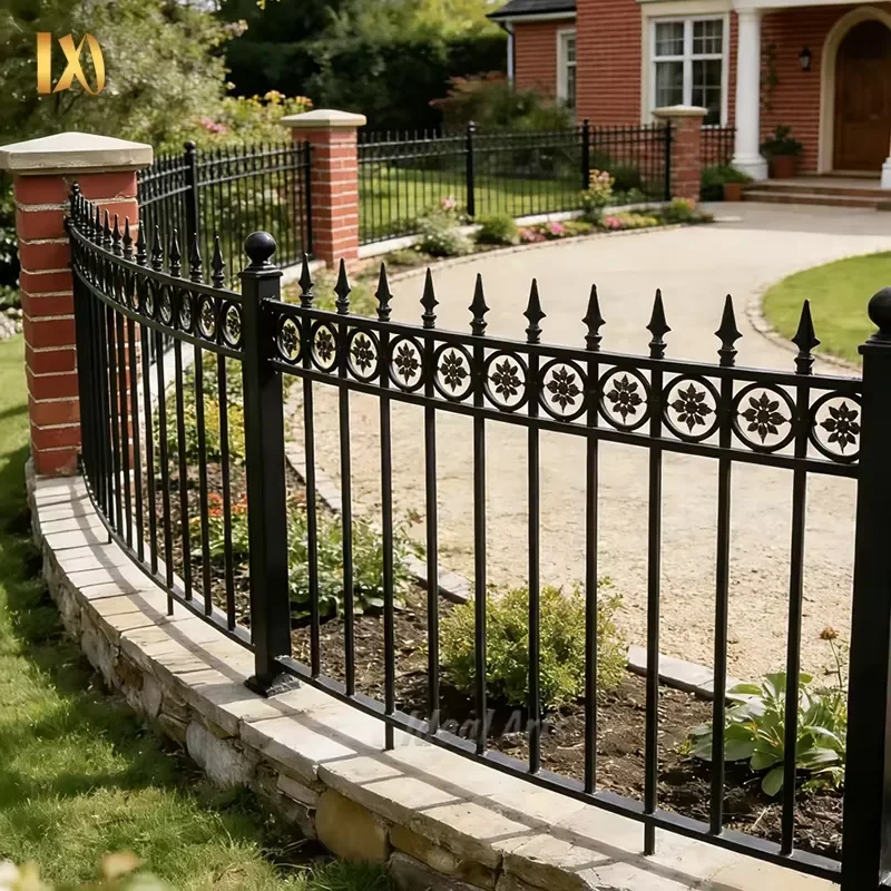 Carved Decorative Wrought Iron Fence with Floral Pattern Rustproof Villa Driveway & Yard Security Railing