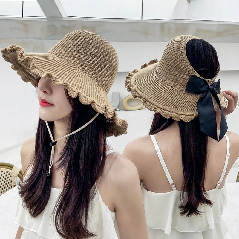 

Big brimmed sun hat women's new summer fashion light luxury travel sunscreen hat empty outdoor UV wave side shade hat