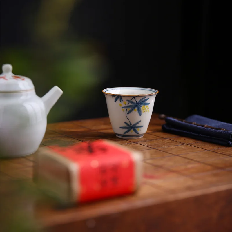 Tea Cup Single Household Tea Brewing Tea Cup Master Cup Antique Glaze Retro Hand Painted Ceramic Tea Ware Kung Fu Small Tea Cup