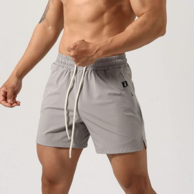 Men's Quick Dry Ice Silk Athletic Shorts Zipper Pockets Split Hem Drawstring 3 Inch Running Gym Training Shorts