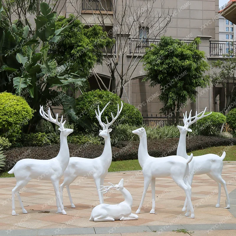 Fiberglass Plum Blossom Deer Decoration Resin Simulation Outdoor Garden Landscape Sculpture Wedding White Deer Decoration