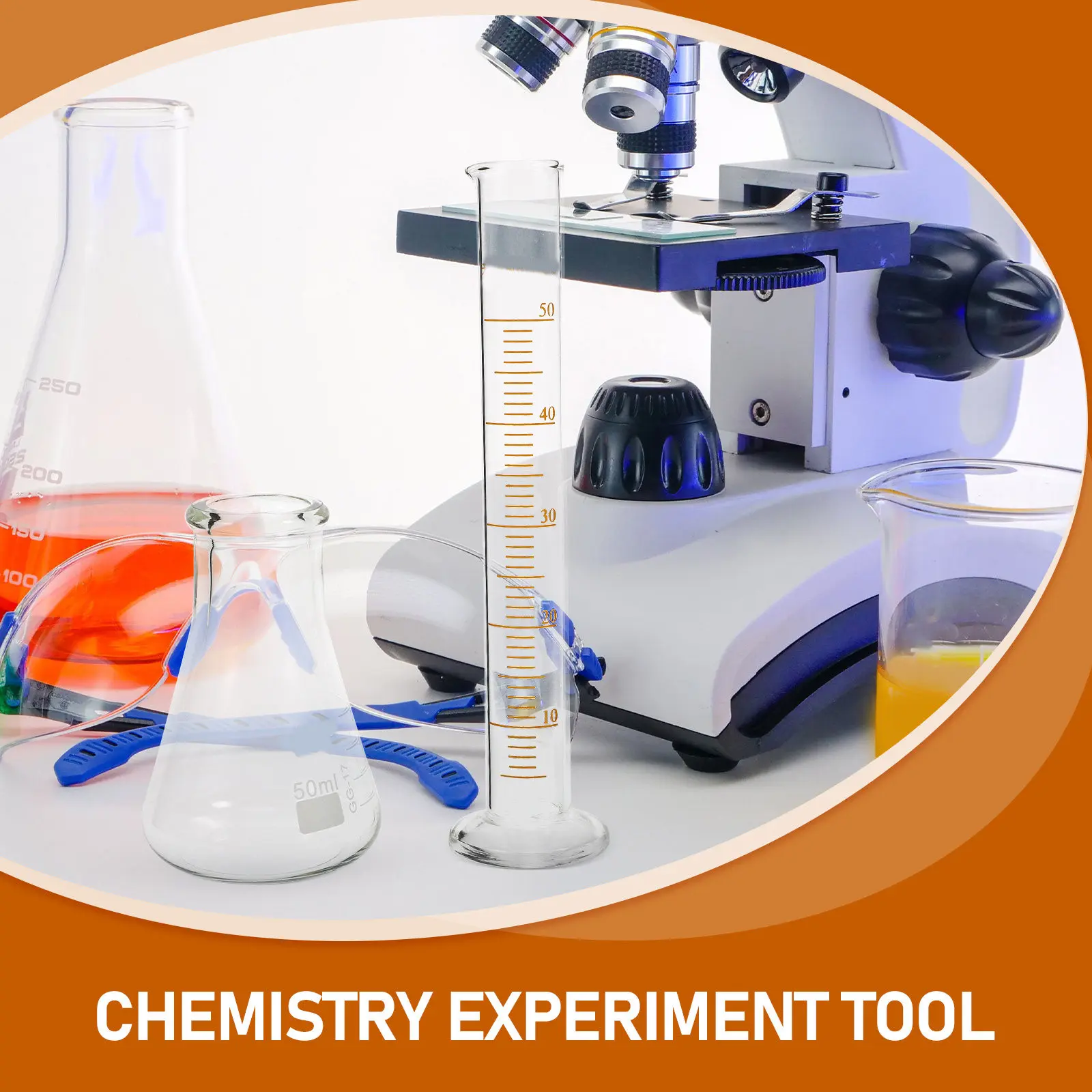 1Set Laboratory Glassware Beaker Graduated Cylinder Flask Set Clear Graduation Markings Chemistry Physics Experimental Tool - view 5