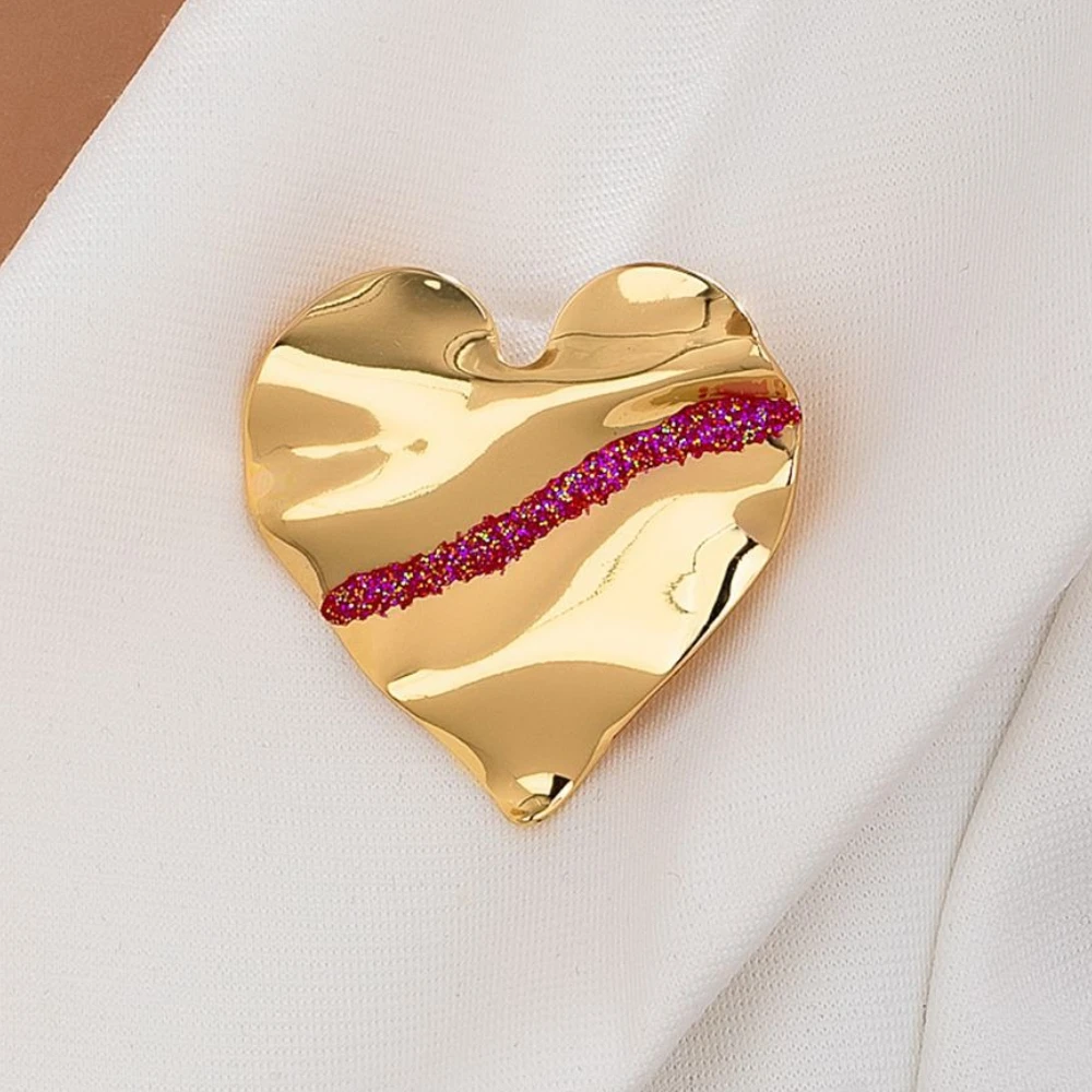 Neue Legierung Herzförmige Broschen für Frauen Mode Schmuck Gold Farbe Abzeichen Schal Schnalle Anstecknadeln Zubehör Geschenke – Detail 1