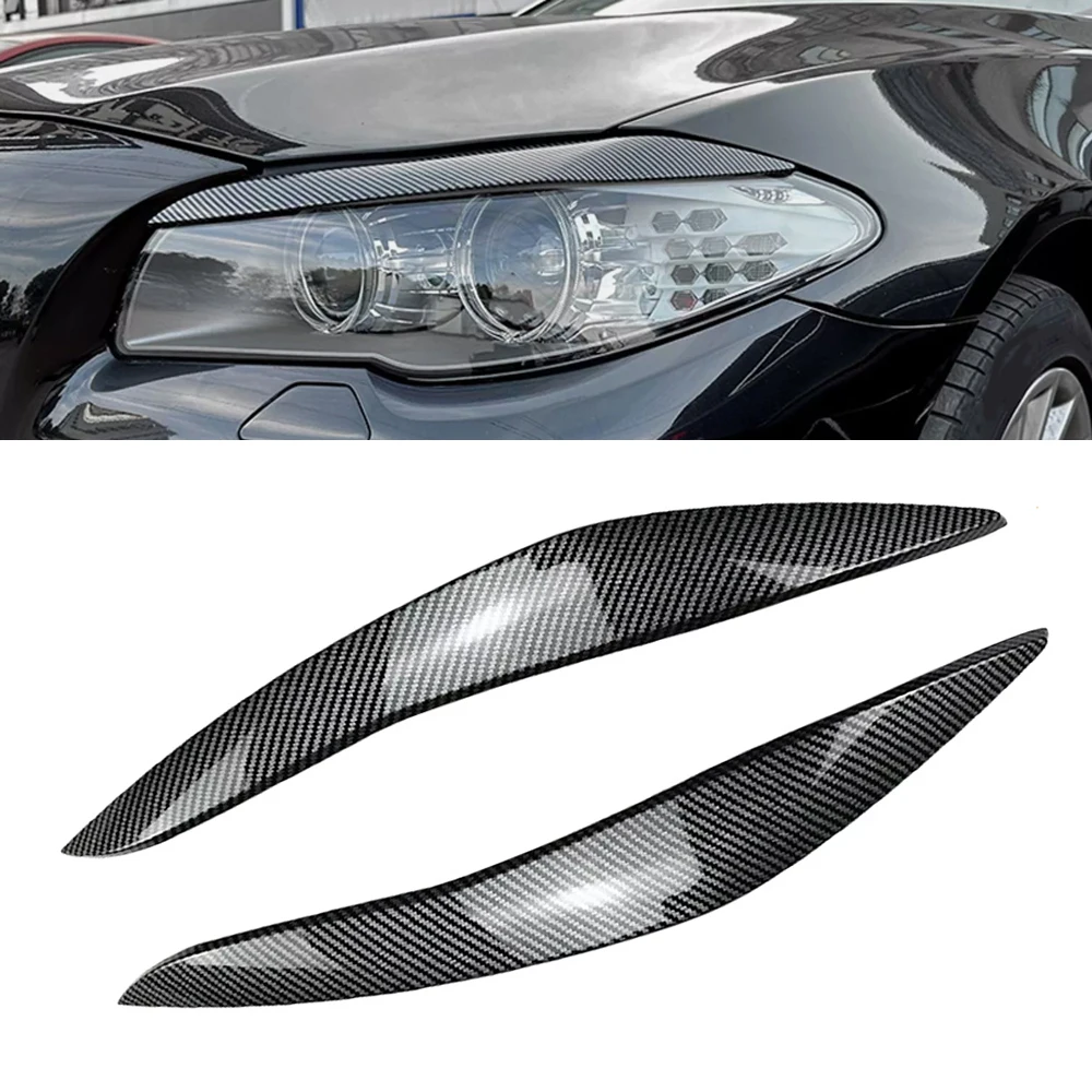 

2pcs ABS Carbon Fiber Car Headlight Lamp Eyebrow Eyelid Trim Cover for BMW 5 Series F10 F11 2011 2012 2013 2014