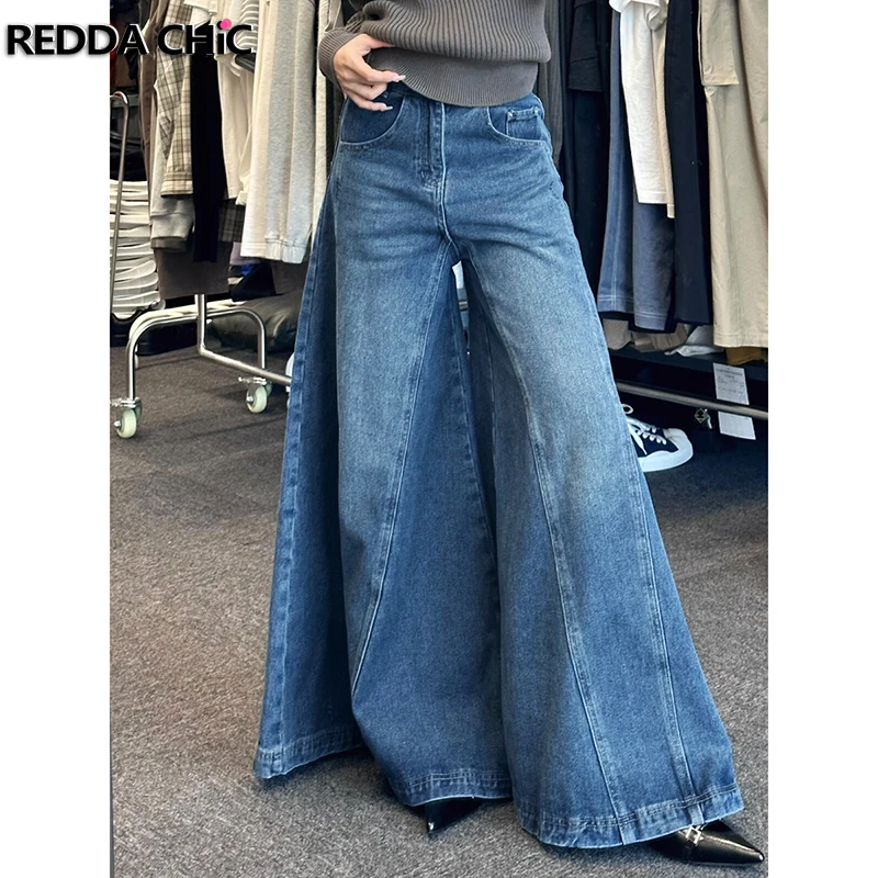 

REDDACHIC 90s Retro Elephant Bell Bottoms Men's Baggy Jeans Casual Flared Seamed Stitch Denim Bootcut Pants Grunge Streetwear