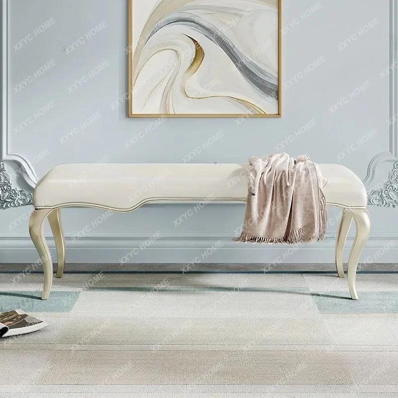 XX light luxury bedside stool solid wood first layer cowhide bench living room cloakroom shoe changing stool