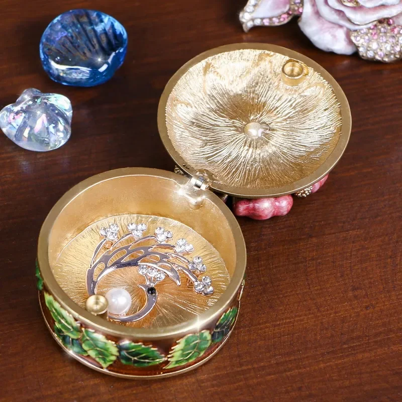 European Style Enamel Color Diamond Encrusted Metal Jewelry Box for Rings and Bracelets Christmas Gift Dropshipping Available