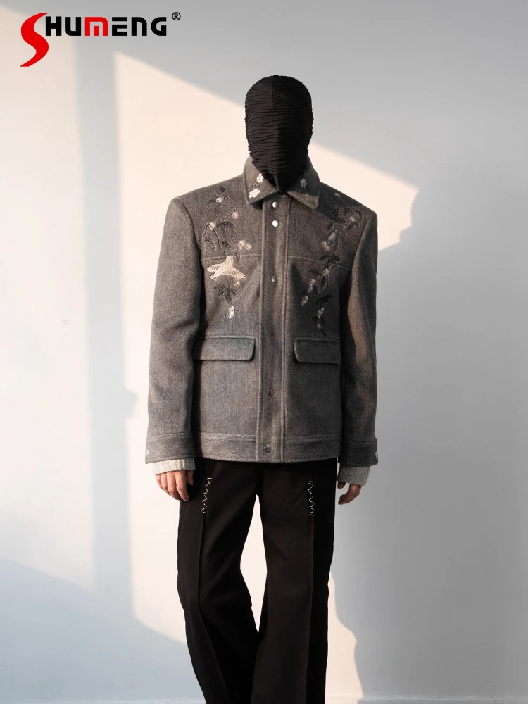 

2025 Winter New Stylish Men's Coats Loose Comfort Light Luxury High-End Embroidered Jackets Male Handsome Long Sleeve Jackets