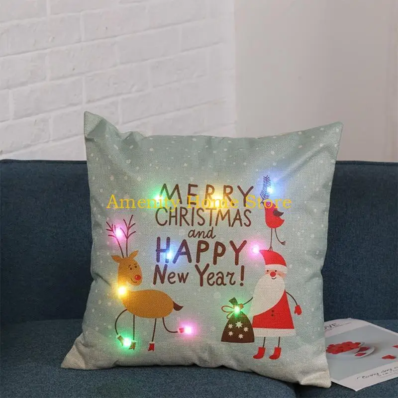 F26C LED Lighting Cushion Cover Christmas Pillows for Case Pillowcase Home Sofa Decor