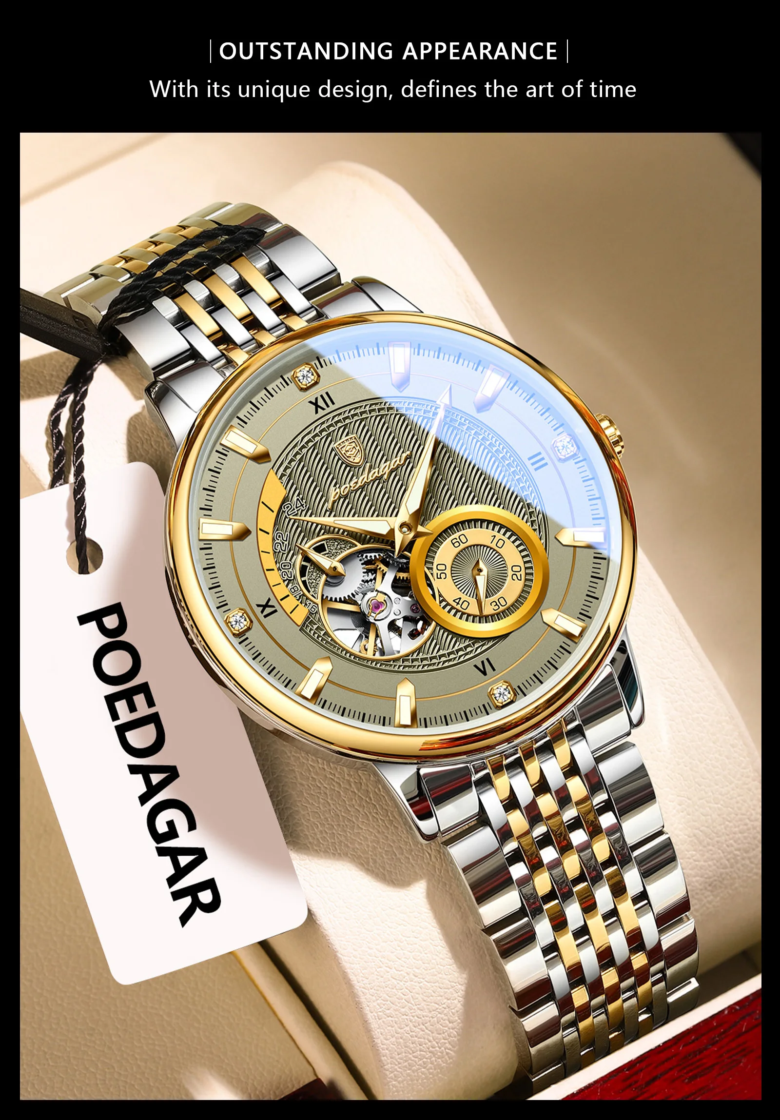 POEDAGAR Top Luxus Mann Armbanduhr Leucht Hohl Tourbillon Edelstahl Männer Uhr Mechanische Automatische herren Uhren Reloj – Detail 15