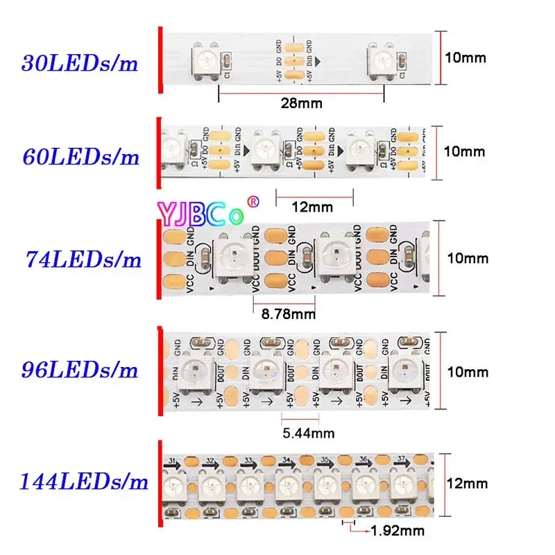 5V WS2812 WS2812B 5050 RGB LED Strip full color Light 30/60/74/96/144 pixels/m WS2811 IC Flexible Lights Neon Tape IP30/65/67