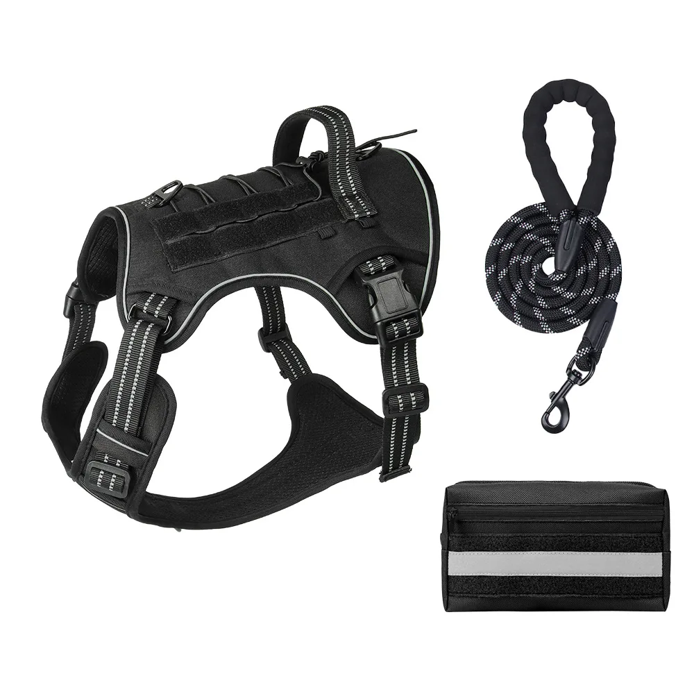 

Three-piece set Reflective Dog Harness Tactical Training No Pull Dog Vest Adjustable Safety Lead Military Running Pet Harnesses