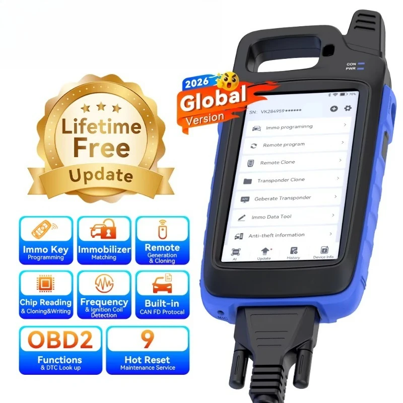 Smart Immo Key Programming Tool OBD2 Scanner with Key Frequency Detection Chip Read/Clone/Write CANFD DOIP Support
