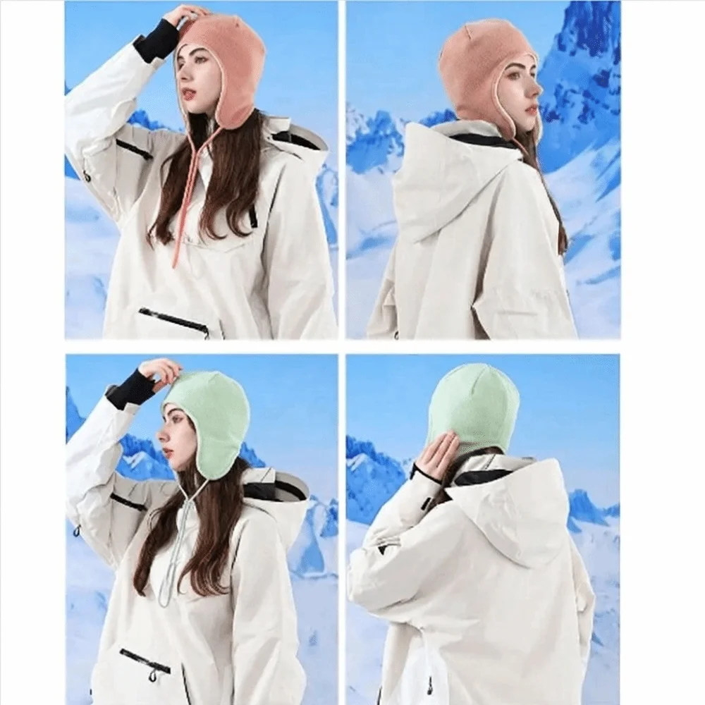 Soft Adjustable Ear Flap Hat Drawstring Double-layer Ear Protection Cap Thickened Pullover Cap Fleece Hat Women