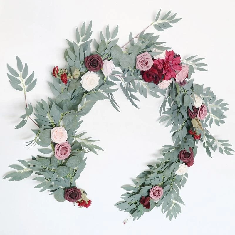 

Fake Rattan Vine Wreath Simulation Hanging Garland Lotus Pink Wine Red Color for Home Wedding Party Table Front Door 15UB