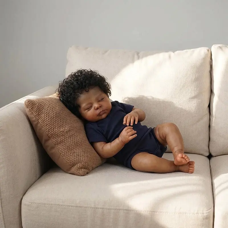 48CM Reborn Doll Christopher in Dark Brown Skin Hand Rooted Hair Genesis Painted Doll
