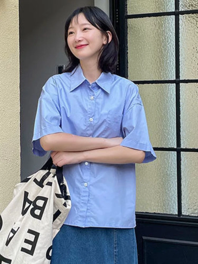 Shirts Women Solid All-match Casual Summer Ladies Temperament Unisex Ins Fashion Ulzzang Classic Korean Style Vintage Basic Chic